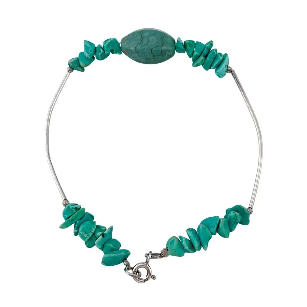 Vintage Sterling Silver 925 Turquoise Chip Bead Bracelet 7.5